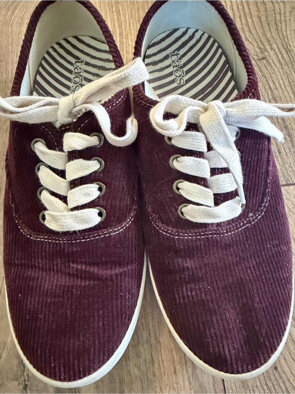 Taos Corduroy Lace-Up Sneakers in Burgundy with Cream Laces
